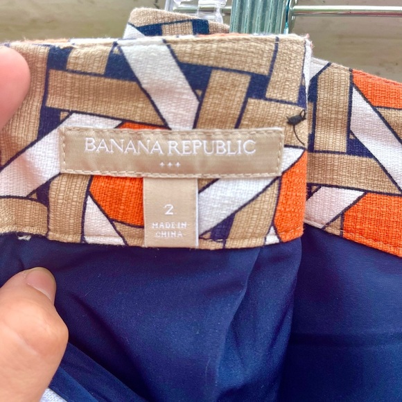 Banana Republic Orange White Navy Patterned Pencil Skirt Size 2 - Picture 3 of 5